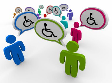 Tekerlekli Sandalye Engelli Sembol Engellileri Konuşma Baloncukları Konuşan 3D İllüstrasyon