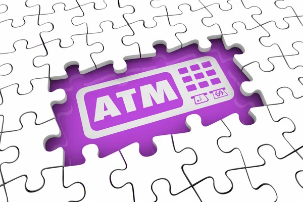 Bancomat automatizzato Teller Machine Bank Ritirare Buco puzzle lacuna manca 3d illustrazione — Foto Stock