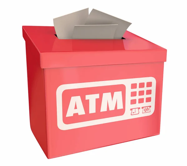 Caixa automatizada da sugestão da retirada do banco da máquina do contador do ATM ilustração 3d da caixa — Fotografia de Stock