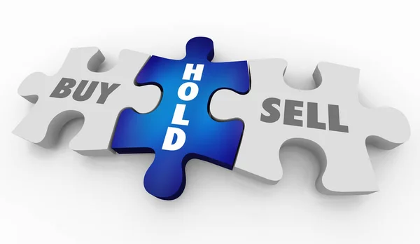 Comprar Hold Sell Puzzle Piezas Asesoramiento de Inversión Ilustración 3d — Foto de Stock