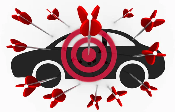 Samochód pojazd samochodowy cel Bullseye strzałki 3D ilustracja — Zdjęcie stockowe