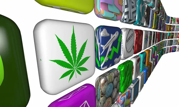 Maconha Cannabis Pot App Software Comprar Vender Aplicação Ilustração 3d — Fotografia de Stock
