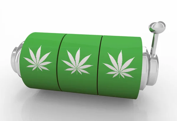 Marihuana pot onkruid cannabis slot machine wielen win Jackpot 3D illustratie — Stockfoto