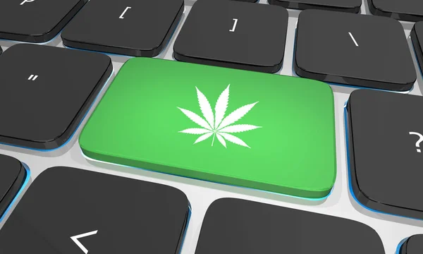 Marijuana ogräs potten cannabis dator knapp tangentbord 3D illustration — Stockfoto