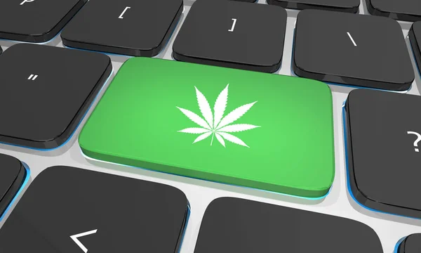 Marihuana hierba marihuana botón de ordenador teclado 3d ilustración — Foto de Stock