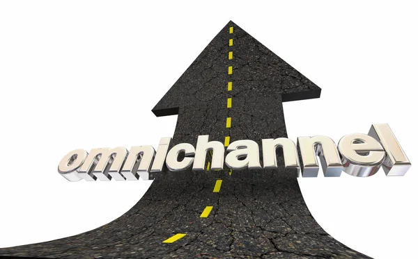 Omnichannel Cross Content Delivery Strategy Road Arrow 3d Illustration — Stock Photo, Image