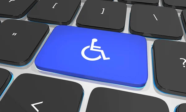 轮椅残疾人符号残疾计算机键盘按钮键3D说明 — 图库照片