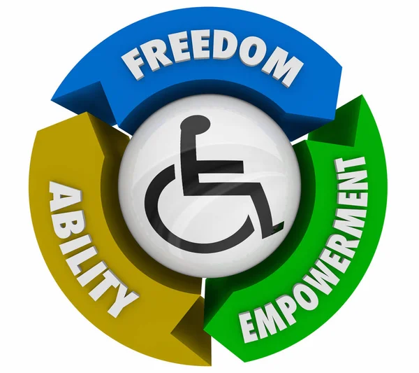 Disabili sedia a rotelle Simbolo di disabilità Libertà Abilità Empowerment 3d Illustrazione — Foto Stock