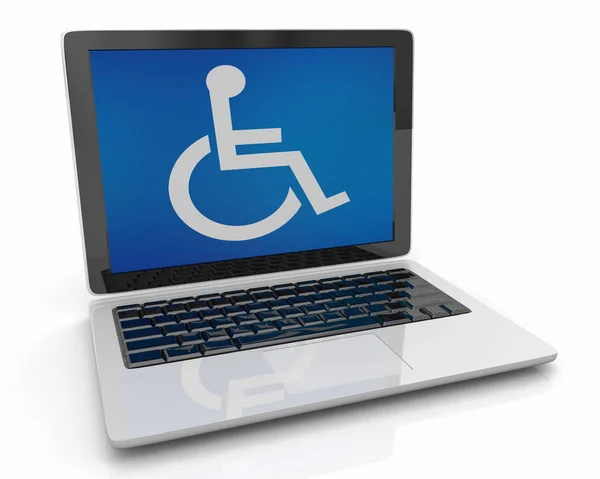 Rollstuhl behinderte Person Symbol Behinderung Laptop Computer Software 3D Illustration — Stockfoto