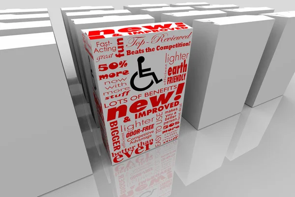 Wheelchair Disabled Person Symbol Disability Product Box Best Deal 3d Illustration — Stockfoto