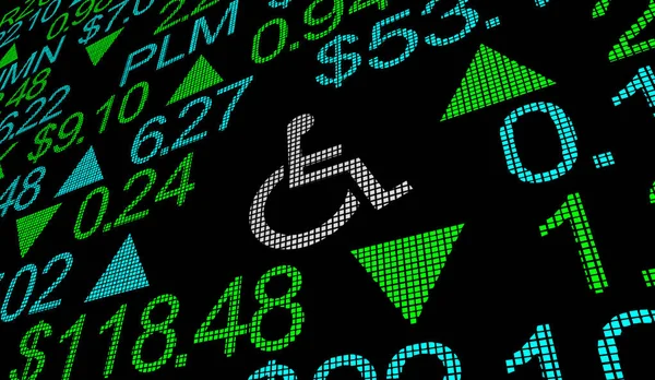 Silla de ruedas Personas con discapacidad Símbolo Discapacidad Bolsa de Valores Negocios Ilustración 3d —  Fotos de Stock