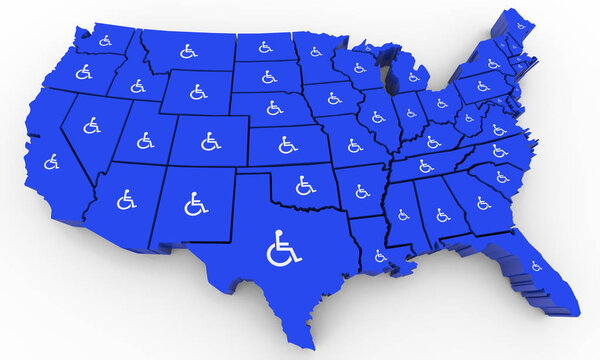Wheelchair Disabled Person Symbol Disability USA United States America Population 3d Illustration