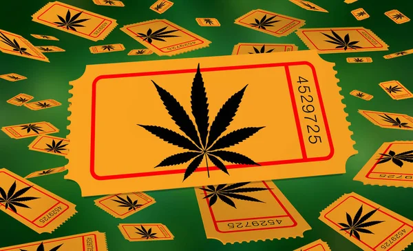 Marijuana Pot Weed Cannabis Ticket Inserisci Vincere Premio Disegno Lotteria 3d Illustrazione — Foto Stock