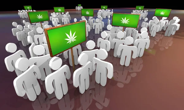 Marihuana onkruid pot cannabis mensen groepen gebruikers klanten 3D illustratie — Stockfoto