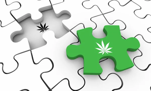 Marijuana ogräs potten cannabis pusselbit Final löst 3D illustration — Stockfoto