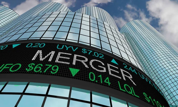 Merger Stock Market Companies Merging Together 3d Illustration — Stock Photo, Image