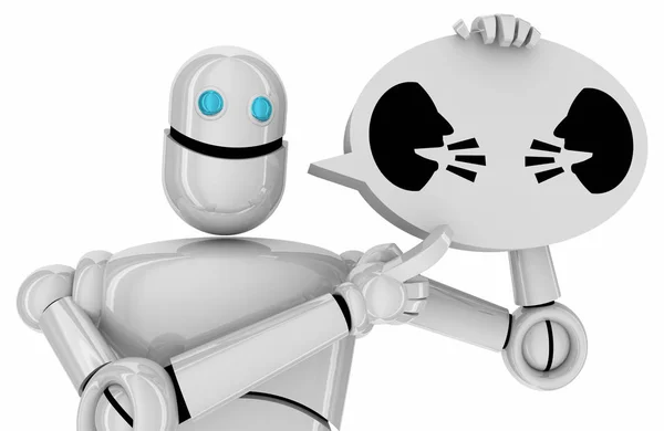 两个人面对谈话讨论聊天聊天机器人机器人语音泡泡3D插图 — 图库照片