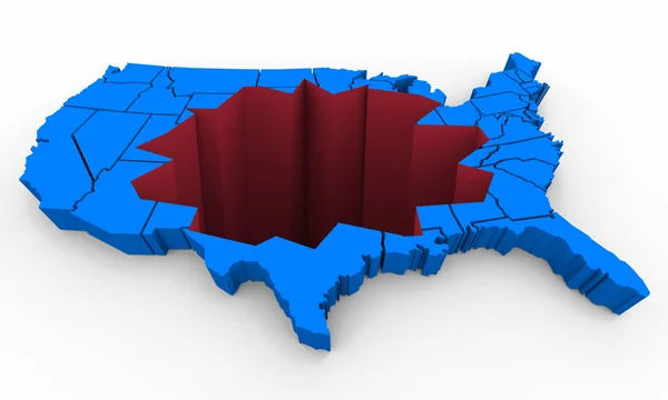 Amerikai Egyesült Államok Térkép probléma lyuk seb sérülés 3D illusztráció — Stock Fotó