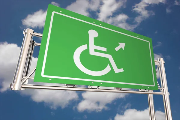 Disabili sedia a rotelle simbolo disabilità autostrada strada segno 3d Illustrazione — Foto Stock