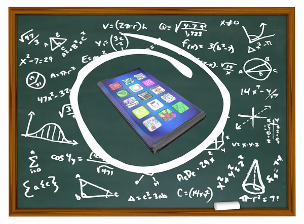 Nieuwe slimme telefoon cel schoolbord onderzoek formule ontwerp 3D illustratie — Stockfoto