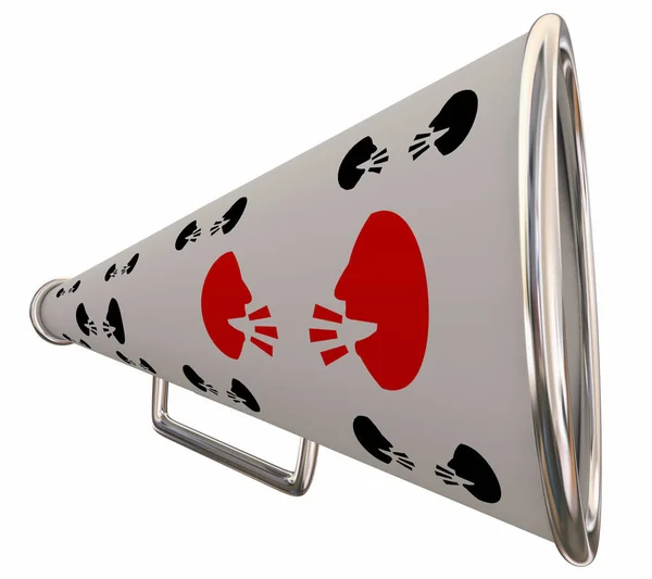 Twee mensen gezichten praten discussie communicatie Bullhorn megaphone 3D illustratie — Stockfoto