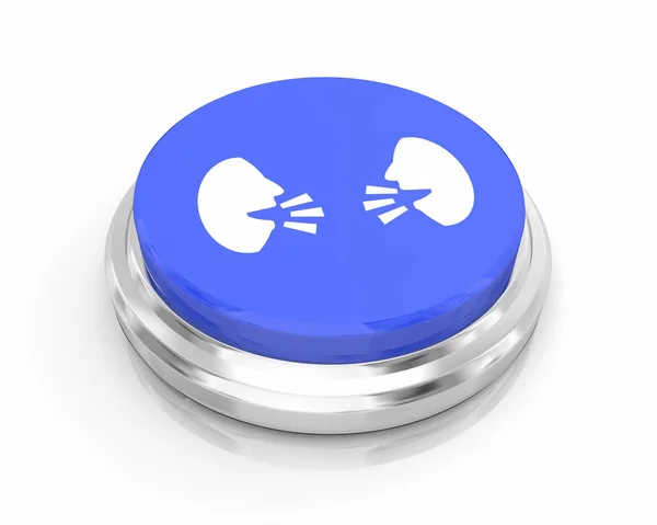 Deux personnes parlent Discussion Communication Bouton bleu rond Illustration 3d — Photo