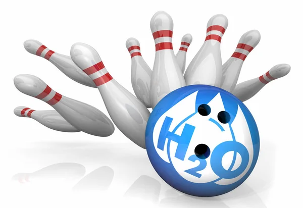 Vatten H20 Drinkable ren resurs Bowling Ball Strike 3D illustration — Stockfoto