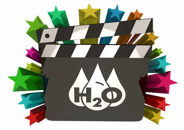 Water H20 Drinkable Clean Resource Movie Film Clapper 3d Illustration — Stock Photo, Image