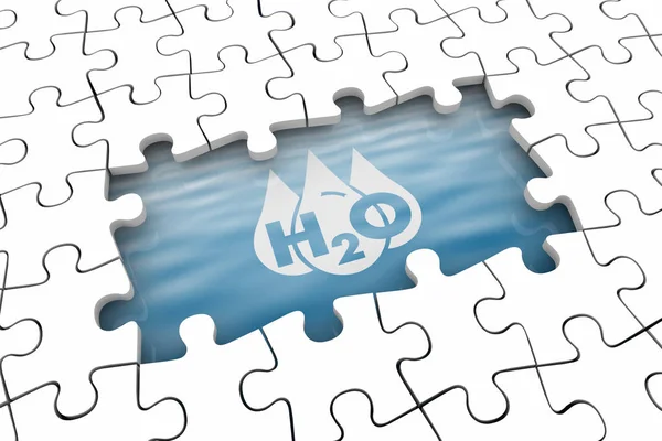 Water H20 drinkbaar schoon hulpmiddel puzzel hole gap probleem 3D illustratie — Stockfoto