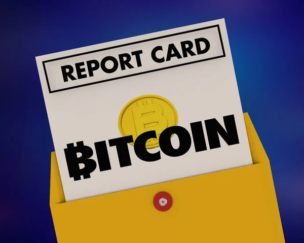 Bitcoin Criptomoeda Digital Blockchain Money Report Card Score Grade Ilustração 3d — Fotografia de Stock