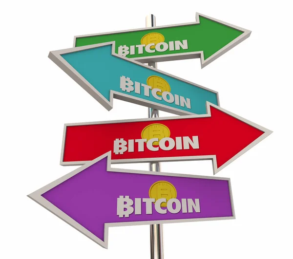 Bitcoin Cryptocurrency digitale geld Arrow Signs 3D illustratie — Stockfoto