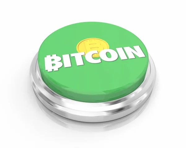 Bitcoin Cryptocurrency Digital Money Button Green Покупка 3D Illustration — стоковое фото