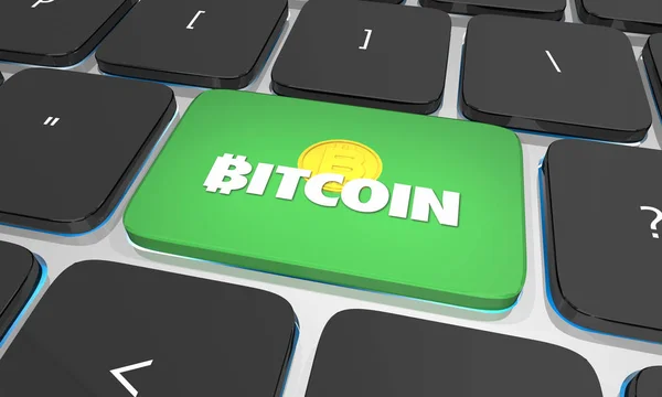 Bitcoin Cryptocurrency Digital Money Computer Button Key Internet 3d Illustration — Stock Photo, Image