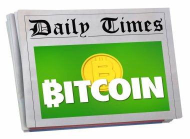 Bitcoin cryptocurrency dijital Blockchain para gazetesi makale ön sayfa 3D Illüstrasyon