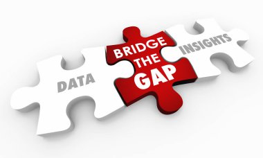 Data Insights Intelligence Bridge Gap puzzle Pieces kelimeler 3D Illüstrasyon