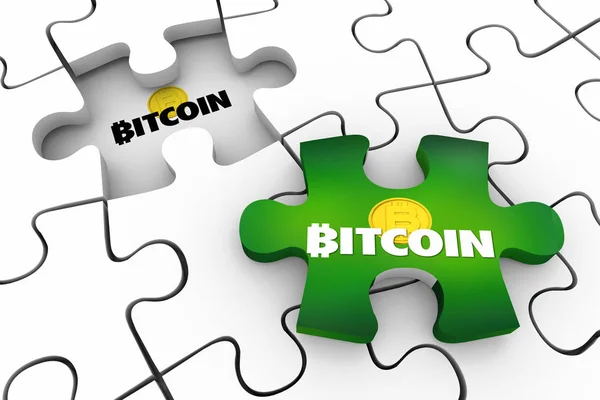 Bitcoin Cryptocurrency digitale Blockchain geld laatste puzzelstukje 3D illustratie — Stockfoto