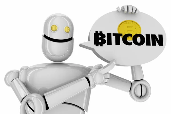 Bitcoin Cryptocurrency Digital block kedja pengar robot Android AI 3D illustration — Stockfoto