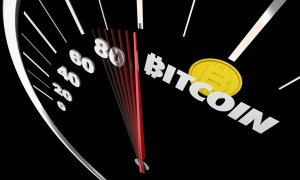 Bitcoin Cryptocurrency ดิจิตอล Blockchain เงิน Speedometer ระดับการใช้งานสูง 3d ภาพประกอบ — ภาพถ่ายสต็อก