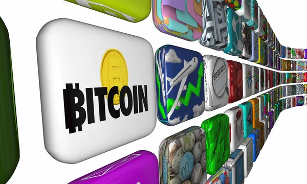Bitcoin Criptomoeda Digital Money Apps Software Download Aplicação Ilustração 3d — Fotografia de Stock