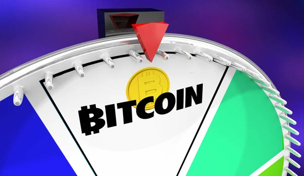 Bitcoin Cryptocurrency Digital Blockchain Money Spinning Wheel Game Winner 3d Illustration — Stock Photo, Image