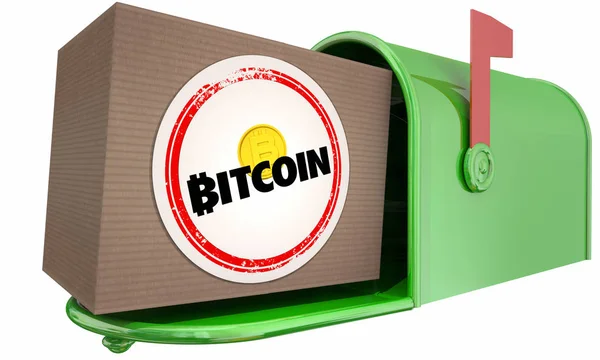 Bitcoin kryptowaluta cyfrowa Money Box dostawa Merchandise Skrzynka pocztowa 3D ilustracja — Zdjęcie stockowe