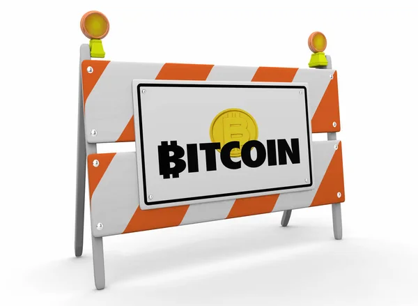 Bitcoin Kryptowährung digitales Geld Bau Barrikade Zeichen 3d Illustration — Stockfoto