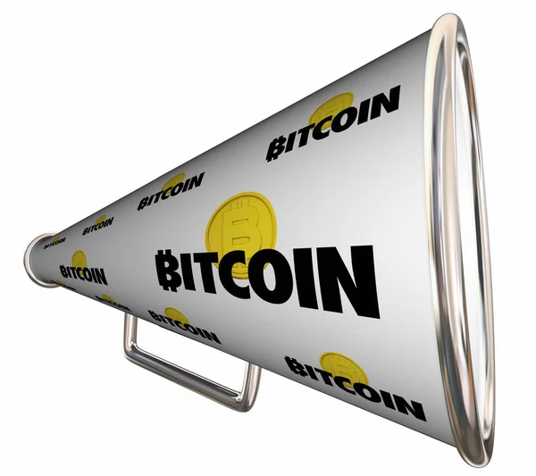 Bitcoin Kryptowährung digitales Geld Megaphon Bullhorn Nachricht 3d Illustration — Stockfoto