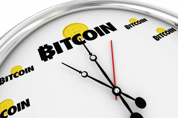 Bitcoin Cryptocurrency digitale geld tijdklok nu kopen 3D illustratie — Stockfoto