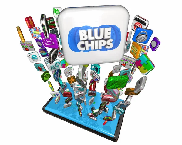 Blå chips Top prioriterade företag mål app telefon 3D illustration — Stockfoto