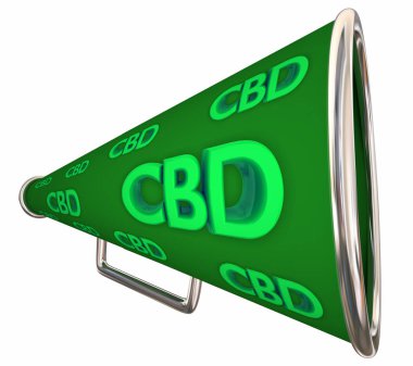 CBD Cannabidiol esrar esrar Bullhorn megafon 3D Illüstrasyon
