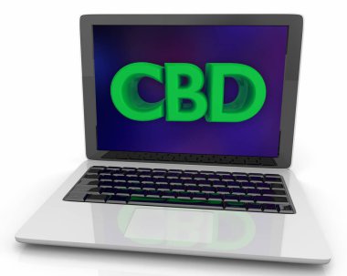CBD Cannabidiol marijuana esrar sipariş online laptop bilgisayar e-ticaret 3D Illüstrasyon