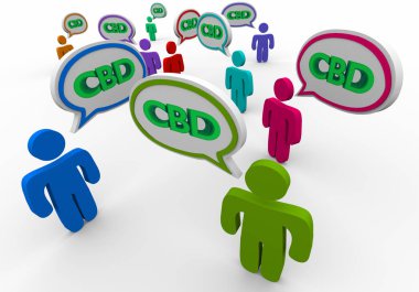 CBD Kannabidiol esrar esrar Insanlar konuşan kelime ağız konuşma Bubbles 3D Illustration