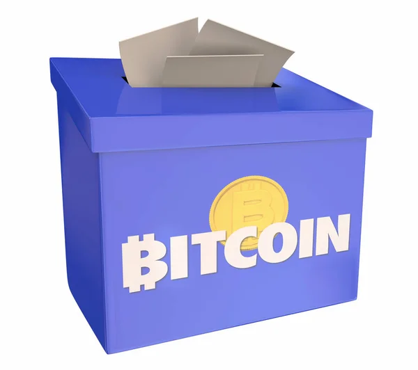Bitcoin κρυπτονομισμάτων Digital blockchain χρήματα πρόταση κουτί εισάγετε από ανοιχτό λογαριασμό 3D εικόνα — Φωτογραφία Αρχείου