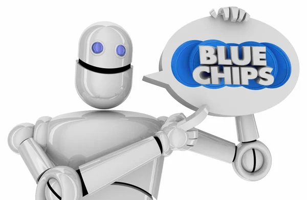 Μπλε μάρκες top γκολ προτεραιότητες ρομπότ ομιλία φούσκα συζήτηση 3D εικόνα — Φωτογραφία Αρχείου